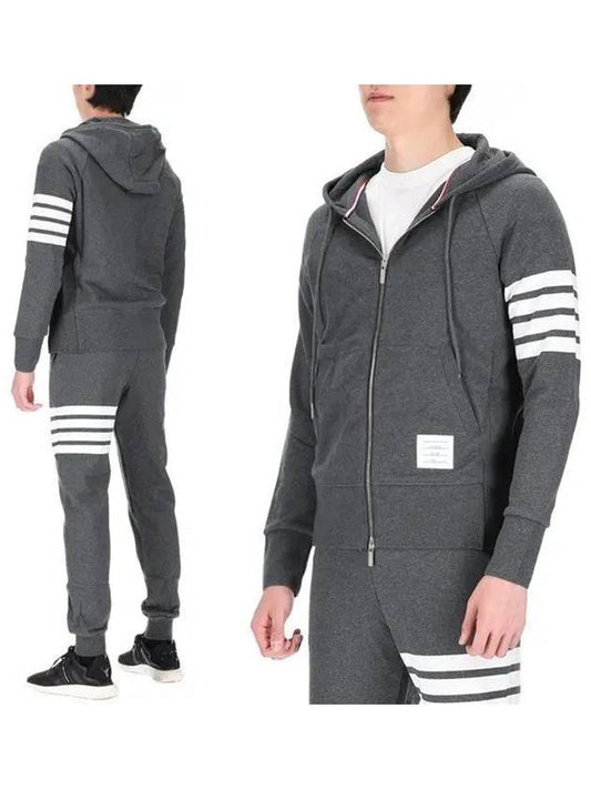 Engineered 4 Bar Diagonal Zip Up Hoodie Dark Grey - THOM BROWNE - BALAAN 2