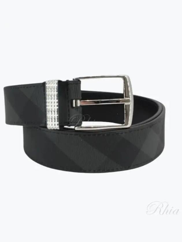 Checked Leather Belt Charcoal - BURBERRY - BALAAN 2