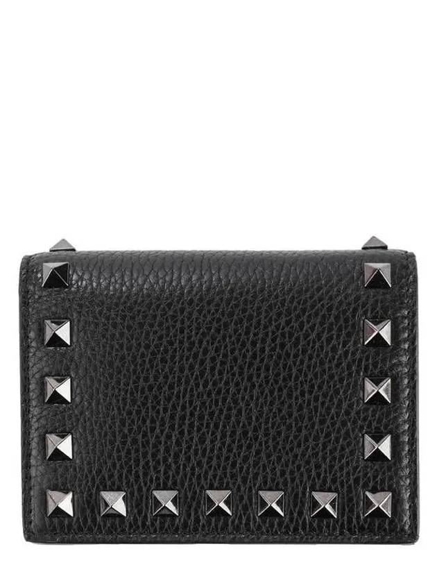 Rockstud Small Leather Half Wallet Black - VALENTINO - BALAAN 2