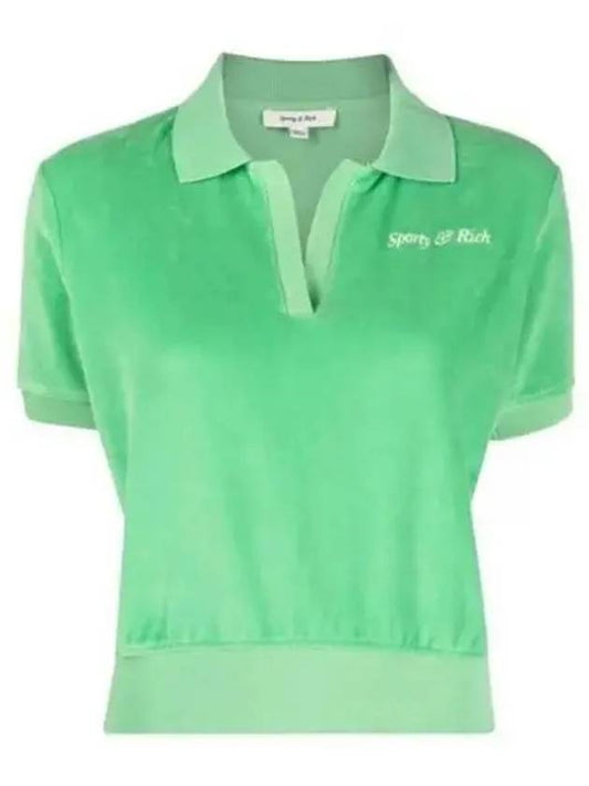 Women s Italic Logo Embroidered Short Sleeve Polo Shirt Verde PO911VE - SPORTY & RICH - BALAAN 2