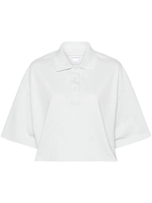 Cropped Cotton Piquet Polo Shirt Blue - BOTTEGA VENETA - BALAAN 4