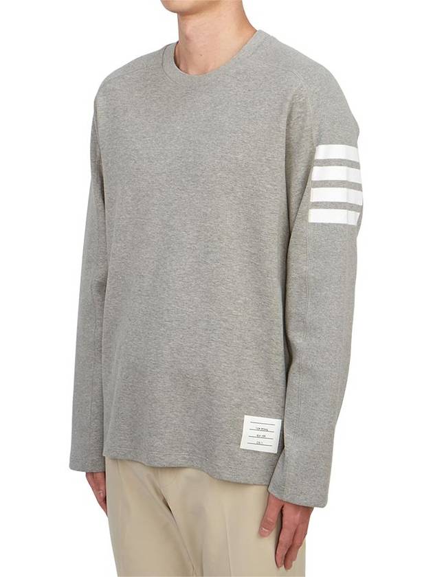 4-Bar Striped Cotton Long Sleeve T-Shirt Light Grey - THOM BROWNE - BALAAN 5