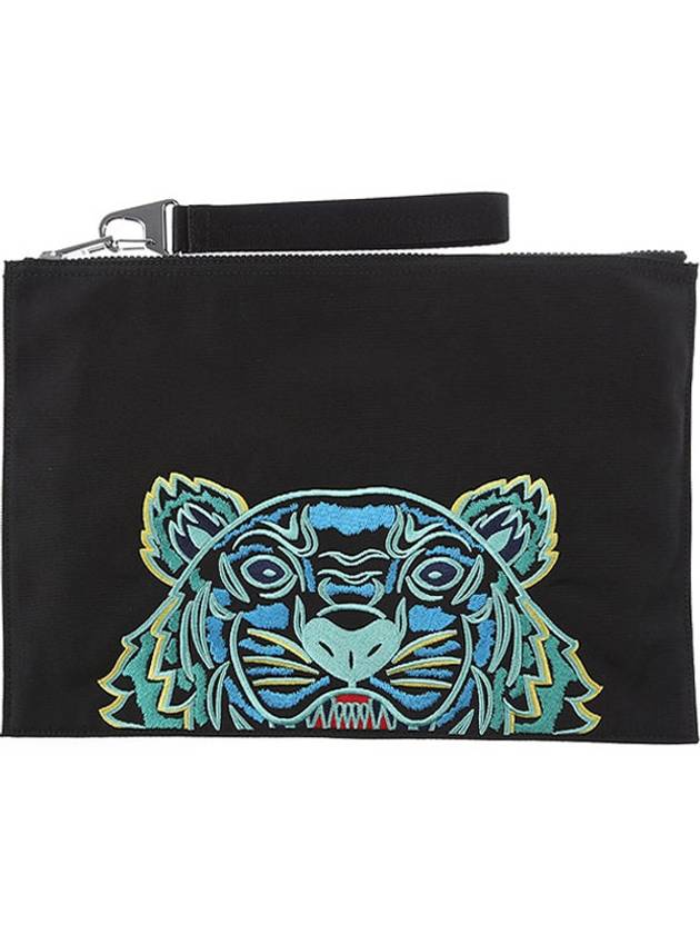 tiger embroidered logo strap large clutch bag black - KENZO - BALAAN.