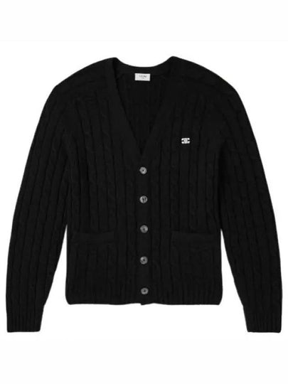 Triomphe Embroidered Cable Knit Cashmere Cardigan Black - CELINE - BALAAN 2