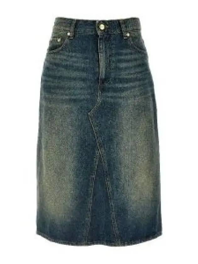 Heavy Washed Denim Midi H-Line Skirt Dark Blue - GANNI - BALAAN 2