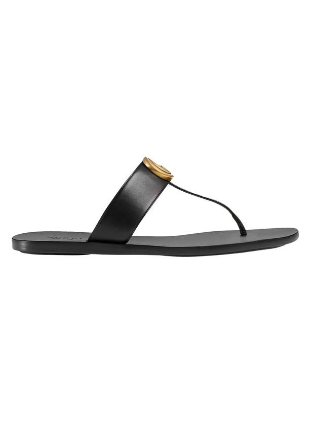 Women's GG Marmont T Strap Leather Flip Flops Black - GUCCI - BALAAN 1