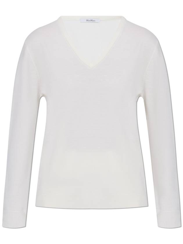 Fabera Fine Wool V Neck Knit Top White - MAX MARA - BALAAN 2