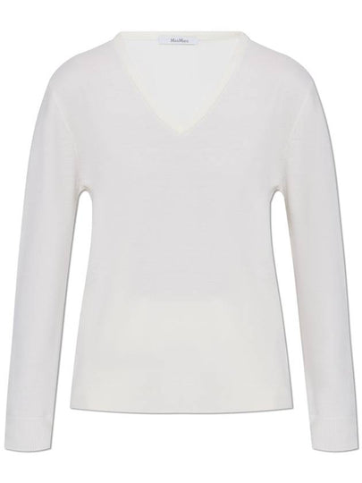 Fabera Fine Wool V Neck Knit Top White - MAX MARA - BALAAN 2