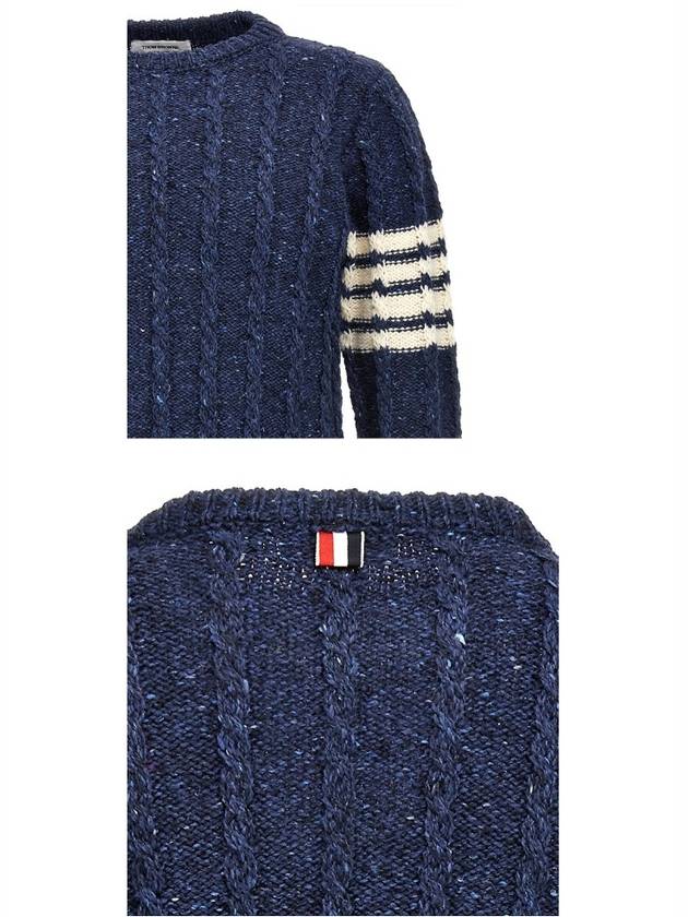 Donegal Twist Cable 4-Bar Classic Crewneck Knit Top Blue - THOM BROWNE - BALAAN 7