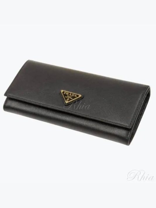 Saffiano Triangular Logo Flap Long Wallet Black - PRADA - BALAAN 2