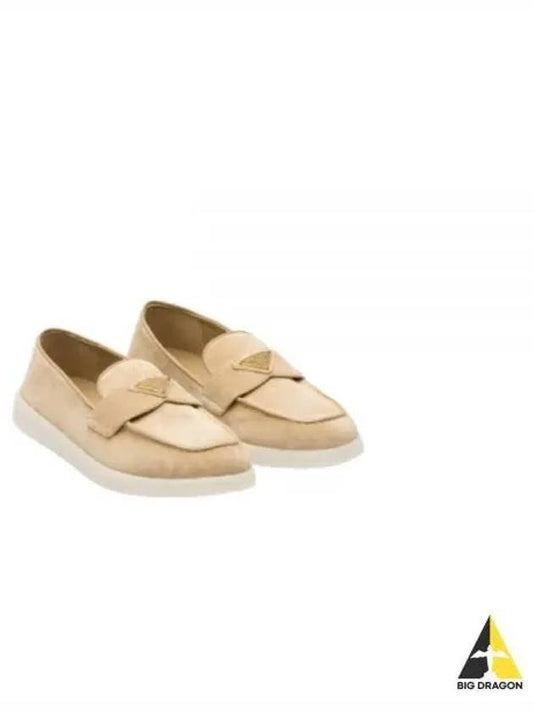 Triangle Logo Suede Leather Loafers Beige - PRADA - BALAAN 2