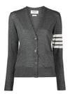 Sustainable Fine Merino Wool 4-Bar Relaxed Fit V-Neck Cardigan Medium Grey - THOM BROWNE - BALAAN 2