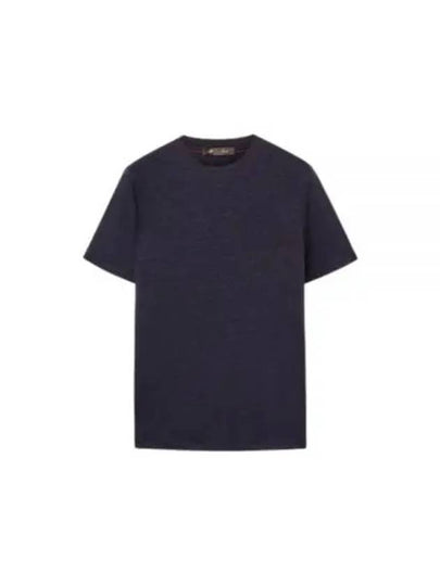 Crew Neck Linen Short Sleeve T-shirt Blue - LORO PIANA - BALAAN 2