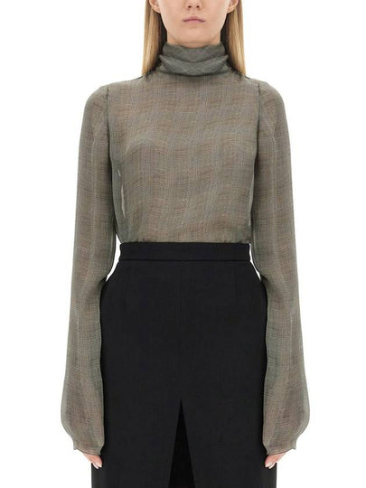 Tartan Silk Turtleneck Blouse Grey - SAINT LAURENT - BALAAN 2