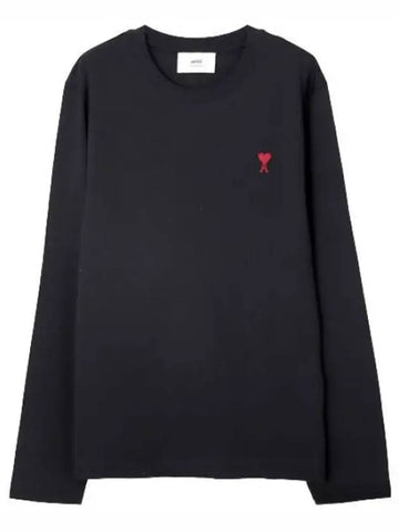 Chain Stitch Heart Logo Long Sleeve T shirt - AMI - BALAAN 1