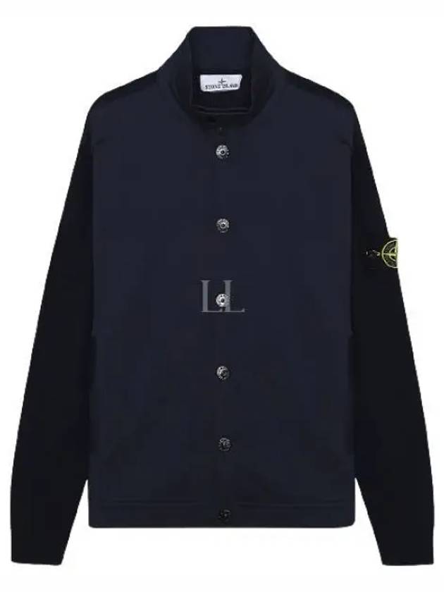 Badge Button Knit Cardigan Navy - STONE ISLAND - BALAAN 2