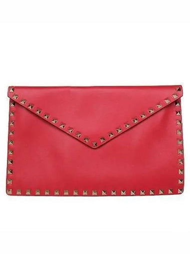 SW2P0P56VSH Red Color Leather Rockstud Envelope Pouch and Clutch - VALENTINO - BALAAN 1