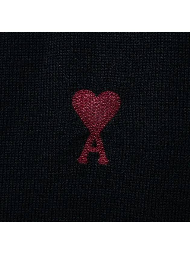 Red Heart Logo Merino Wool Cardigan Black - AMI - BALAAN 3