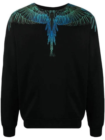 Wing Print Crew Neck Sweatshirt Black - MARCELO BURLON - BALAAN 1