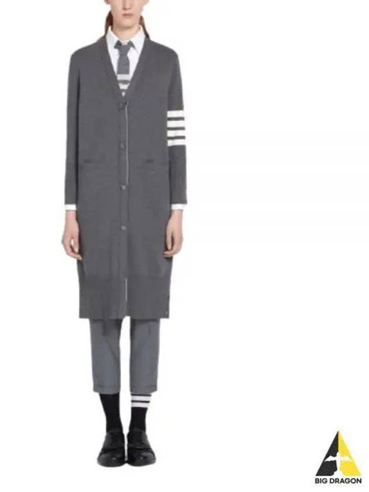 Cotton Crepe Milano Stitch 4-Bar Long V-Neck Cardigan Medium Grey - THOM BROWNE - BALAAN 2