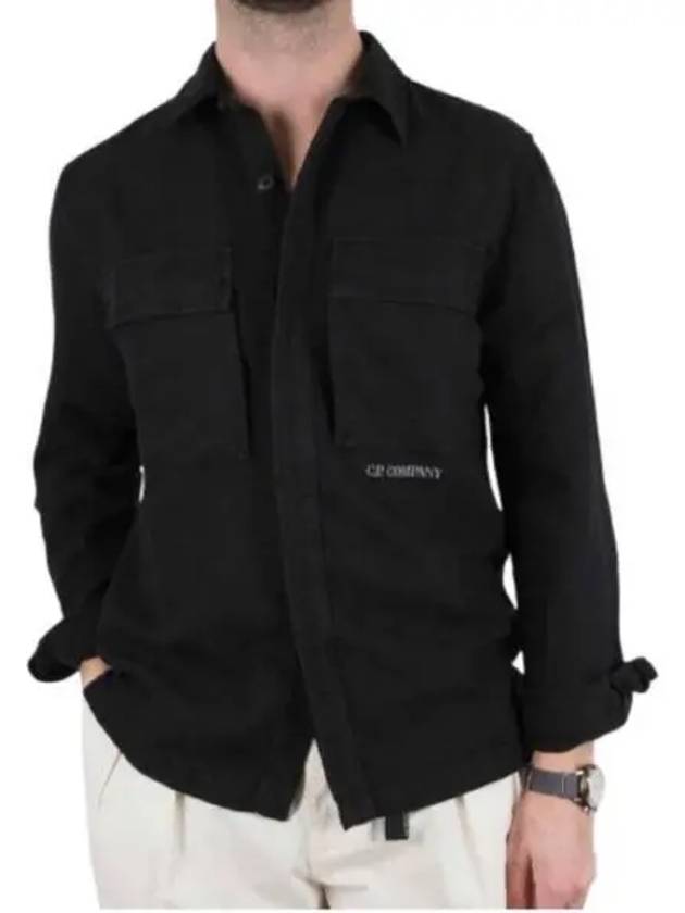 Broken Linen Cotton Long Sleeve Shirt Black - CP COMPANY - BALAAN 2