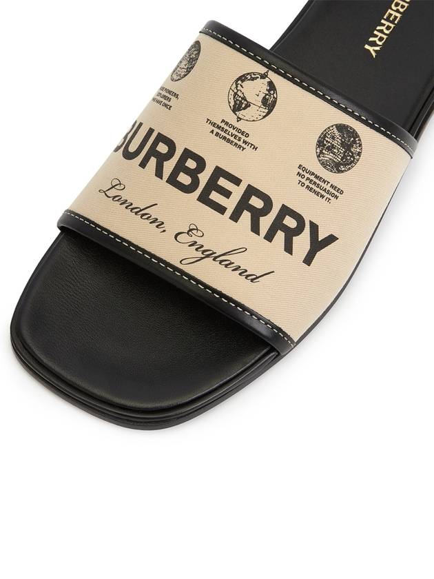 Label Print Gabardine Leather Slippers Beige - BURBERRY - BALAAN 8