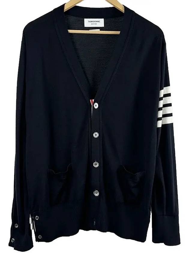 Men's Sustainable Classic Diagonal Wool Cardigan Navy - THOM BROWNE - BALAAN 2