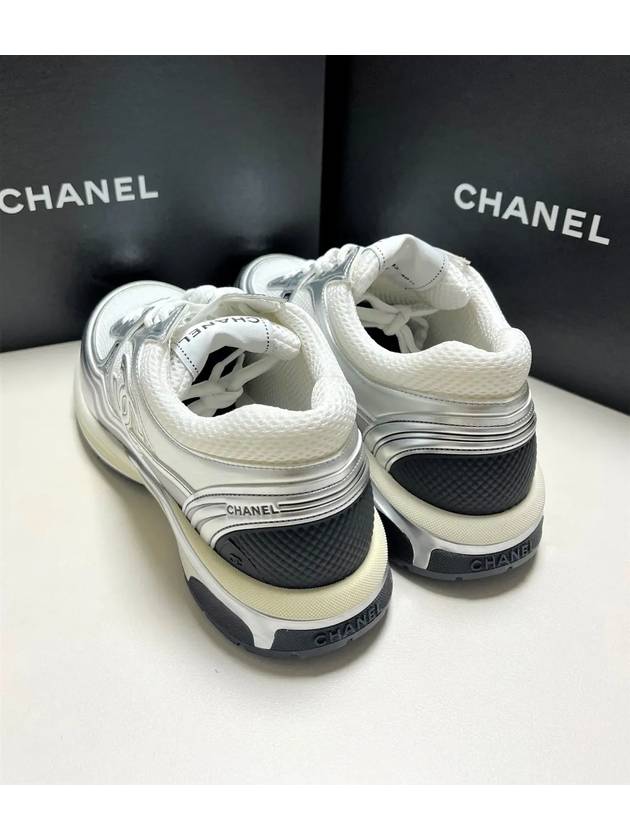 Fabric Laminated Low Top Sneakers Silver - CHANEL - BALAAN 3