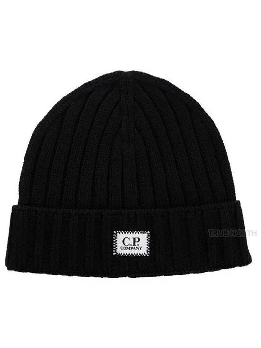 Logo Patch Wool Beanie Black - CP COMPANY - BALAAN 2