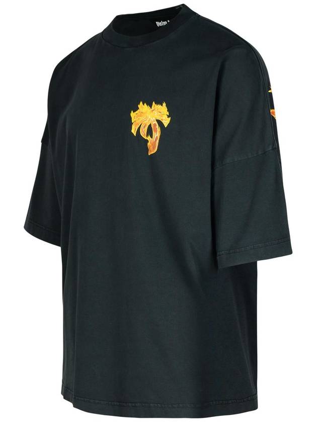 Oversized Burning Short Sleeve T Shirt Black - PALM ANGELS - BALAAN 3