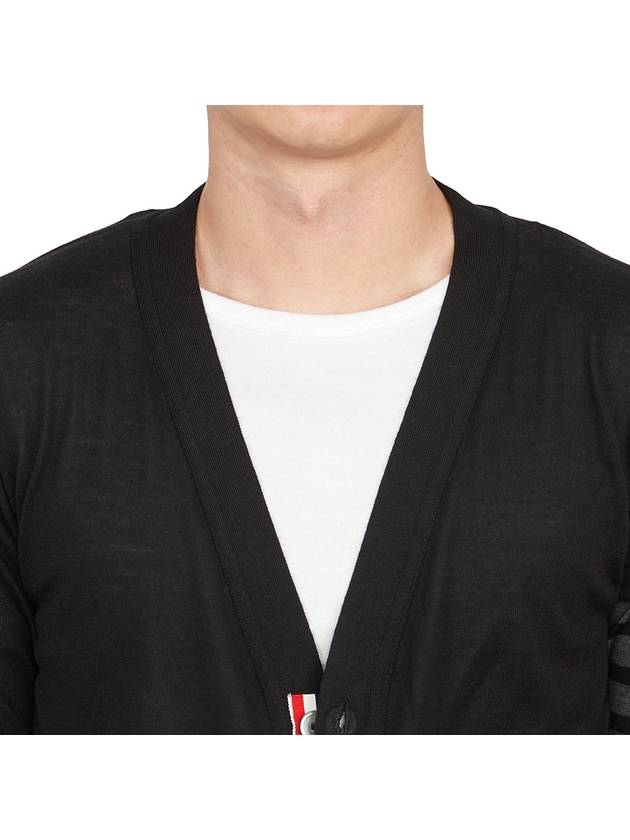 Men's Classic V-neck Merino Wool Cardigan Black - THOM BROWNE - BALAAN 7