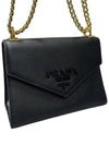 1BD127 Black Saffiano Monochrome Gold Chain Cross Bag - PRADA - BALAAN 3