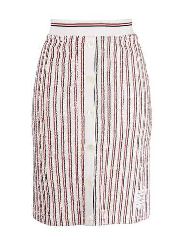 Women's Textured Striped Cotton Tweed Button Placket H Line Skirt - THOM BROWNE - BALAAN 1