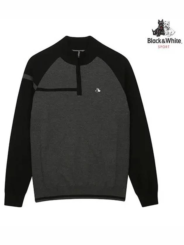 Men s Naglan color matching sleeve point half zip up knit 2302GXKR GREY - BLACK&WHITE - BALAAN 1