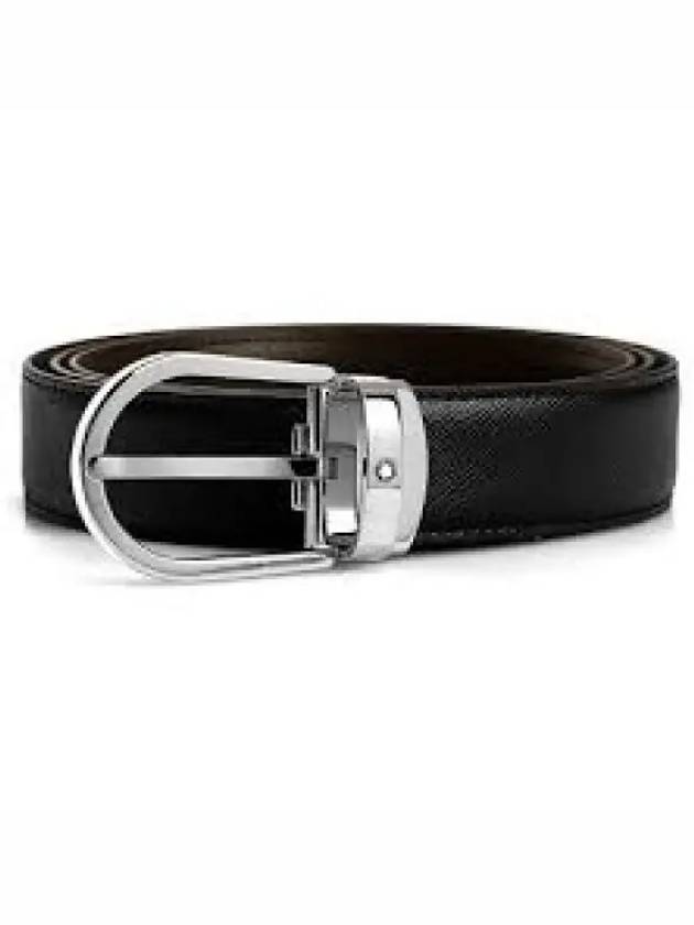 Horseshoe Buckle 30mm Reversible Leather Belt Black Brown - MONTBLANC - BALAAN 2