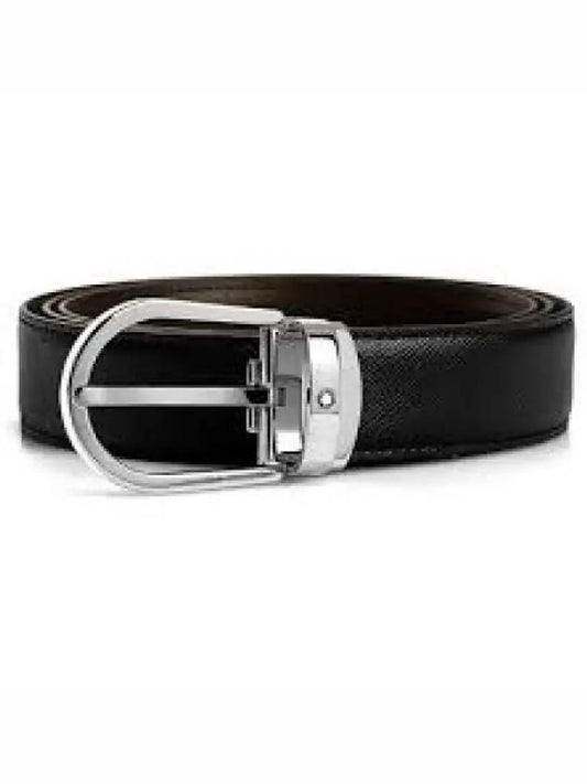 Horseshoe Buckle 30mm Reversible Leather Belt Black Brown - MONTBLANC - BALAAN 2