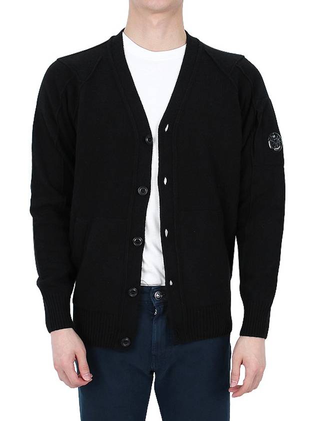 Men's Lens Wappen Lambswool Cardigan Black - CP COMPANY - BALAAN 4