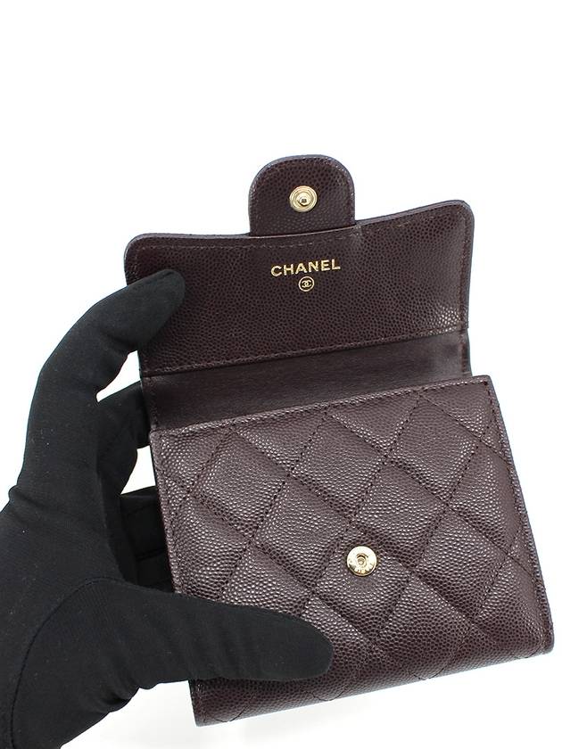 CH Classic Caviar Dark Brown Half Wallet Gold CH22WT008 - CHANEL - BALAAN 4