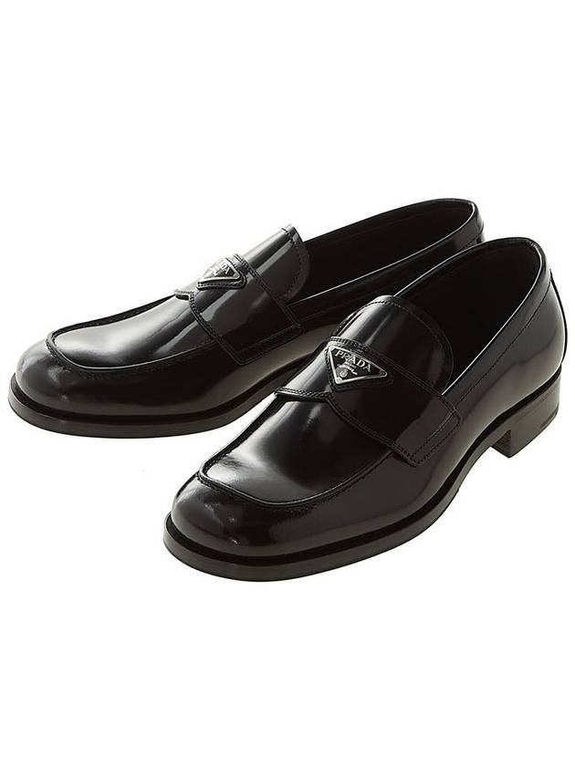 Men's Triangle Logo Leather Loafers Black - PRADA - BALAAN 2