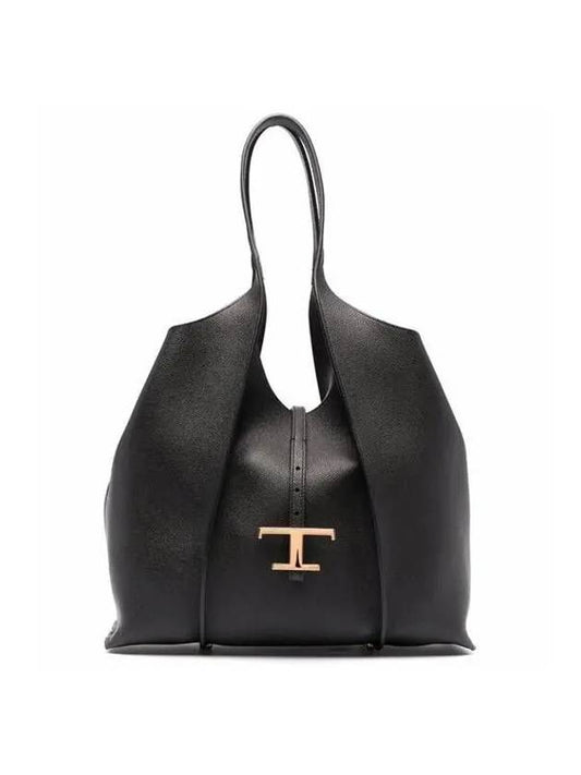 T Timeless Leather Medium Shopping Tote Bag Black - TOD'S - BALAAN 2