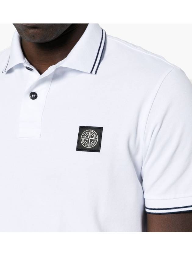 Stretch Cotton Pique Short Sleeve Polo Shirt White - STONE ISLAND - BALAAN 6