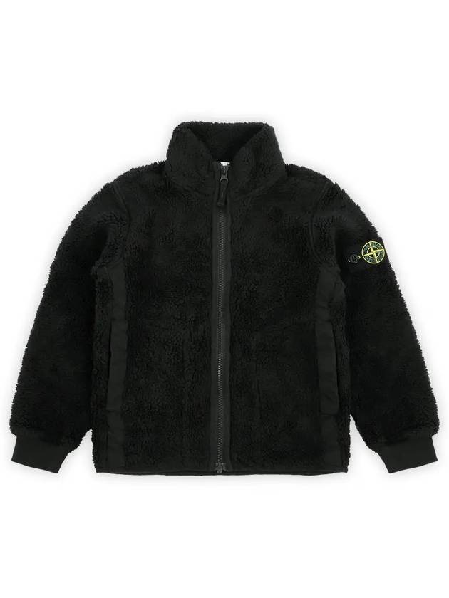 Kids Garment Dyed Cotton Polyester Terry Zip Up Jacket Black - STONE ISLAND - BALAAN 2