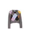 Harlequin Mix Wool Logo Knit Top Frost Grey - GANNI - BALAAN 1