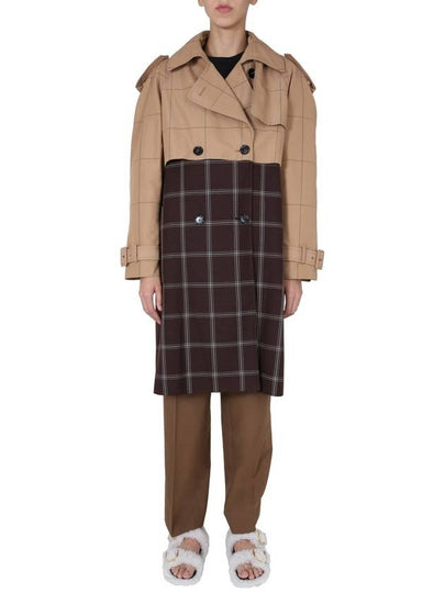 Women's Double Breasted Two-tone Check Trench Coat Brown - MARNI - BALAAN 2