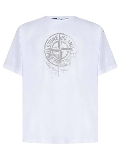 Men's Logo Print Crew Neck Short Sleeve T-Shirt White - STONE ISLAND - BALAAN 2