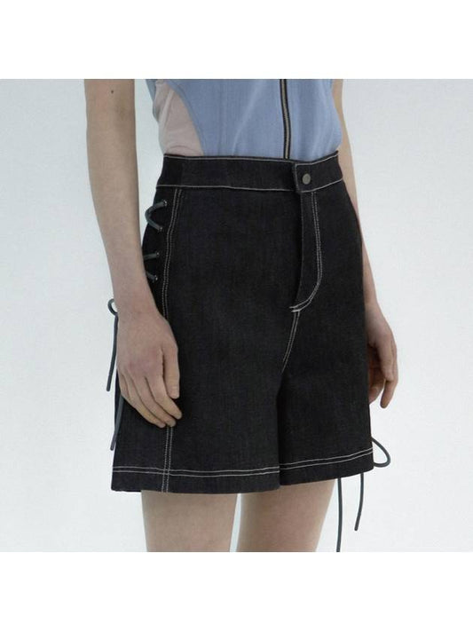 Cenic Denim Ribbon Shorts Black - SENIK - BALAAN 1