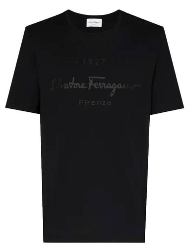 1927 Signature Short Sleeve T-Shirt Black - SALVATORE FERRAGAMO - BALAAN 1