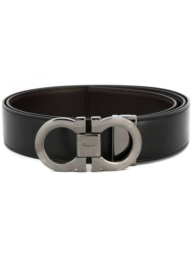 Double Gancini Reversible Leather Belt Black Auburn - SALVATORE FERRAGAMO - BALAAN 2