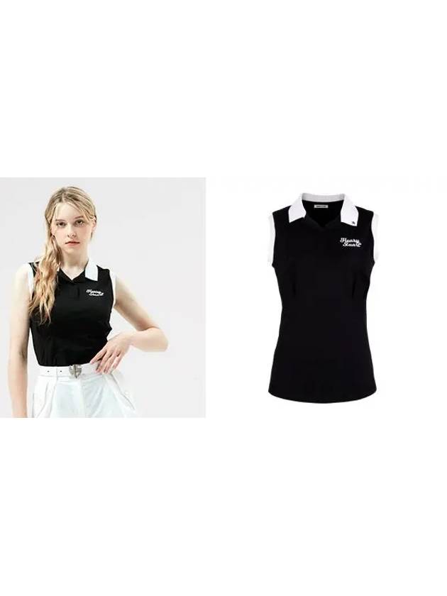 Golf color matching collar sleeveless t-shirt black - HENRY STUART - BALAAN 3