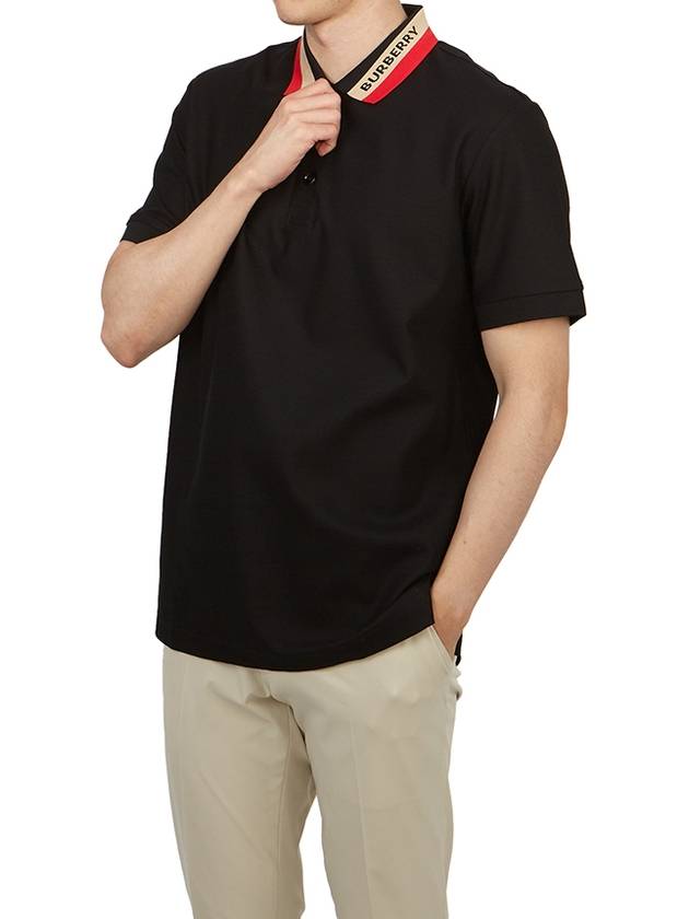 Logo Stripe Short Sleeve Polo Shirt Black - BURBERRY - BALAAN 5